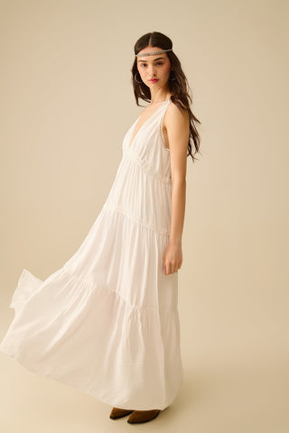 White Maxi Dress With Lace Details and boho style