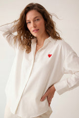 white Oxford Cotton Shirt with Embroidered red Heart Detail