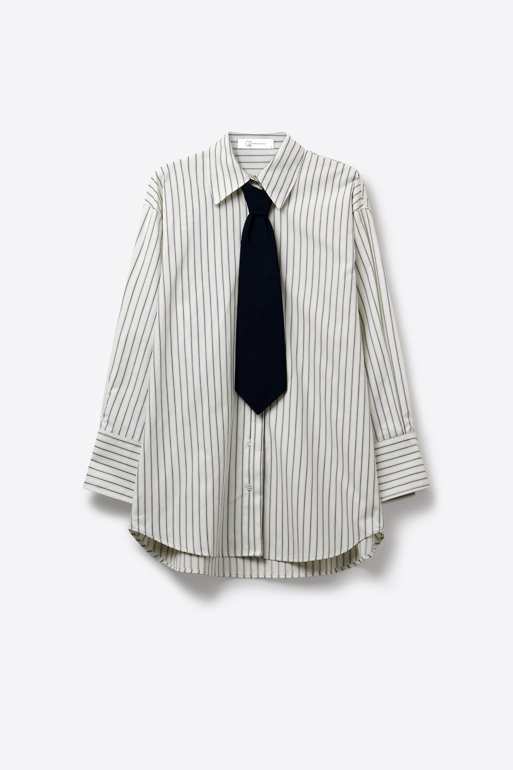 White Pinstripe Button-Down Shirt with Tie Detail - Shirts