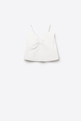 Top curto em popelina branco com detalhe de laço