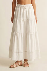 White poplin Maxi Skirt with Lace Detail