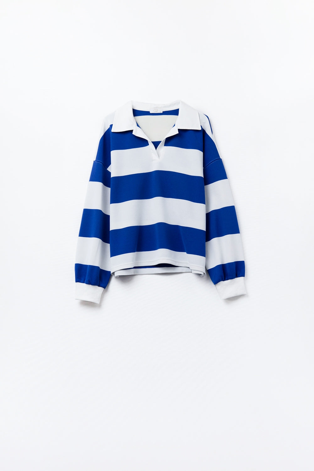 White Relaxed striped polo blouse with Blue Stripes - Polos
