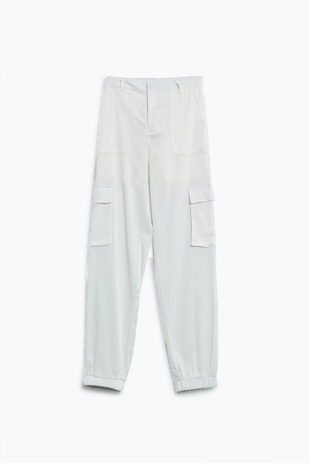 White satin Pants With Side Pockets And Belt Hoops - Trousers