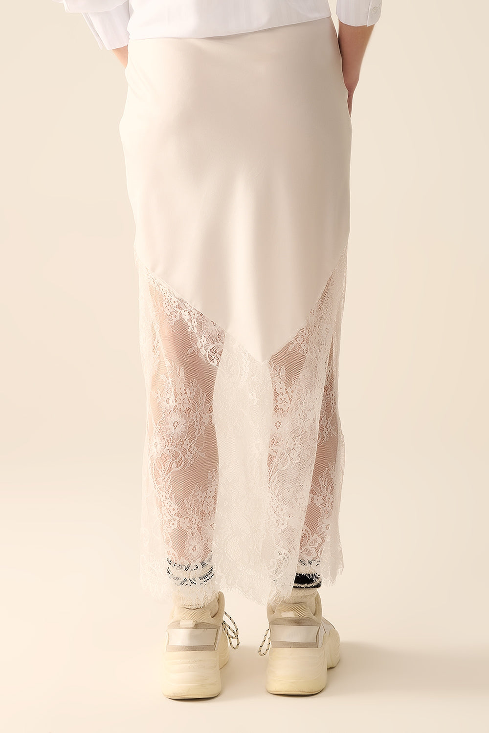 white satin skirt with lace at the bottom - Skirts