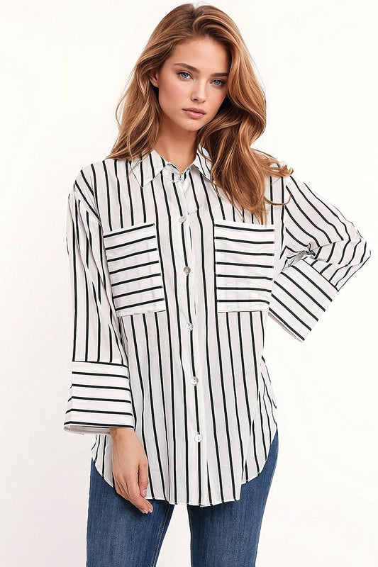 White shirt with black stripes and chest pockets - Shirts