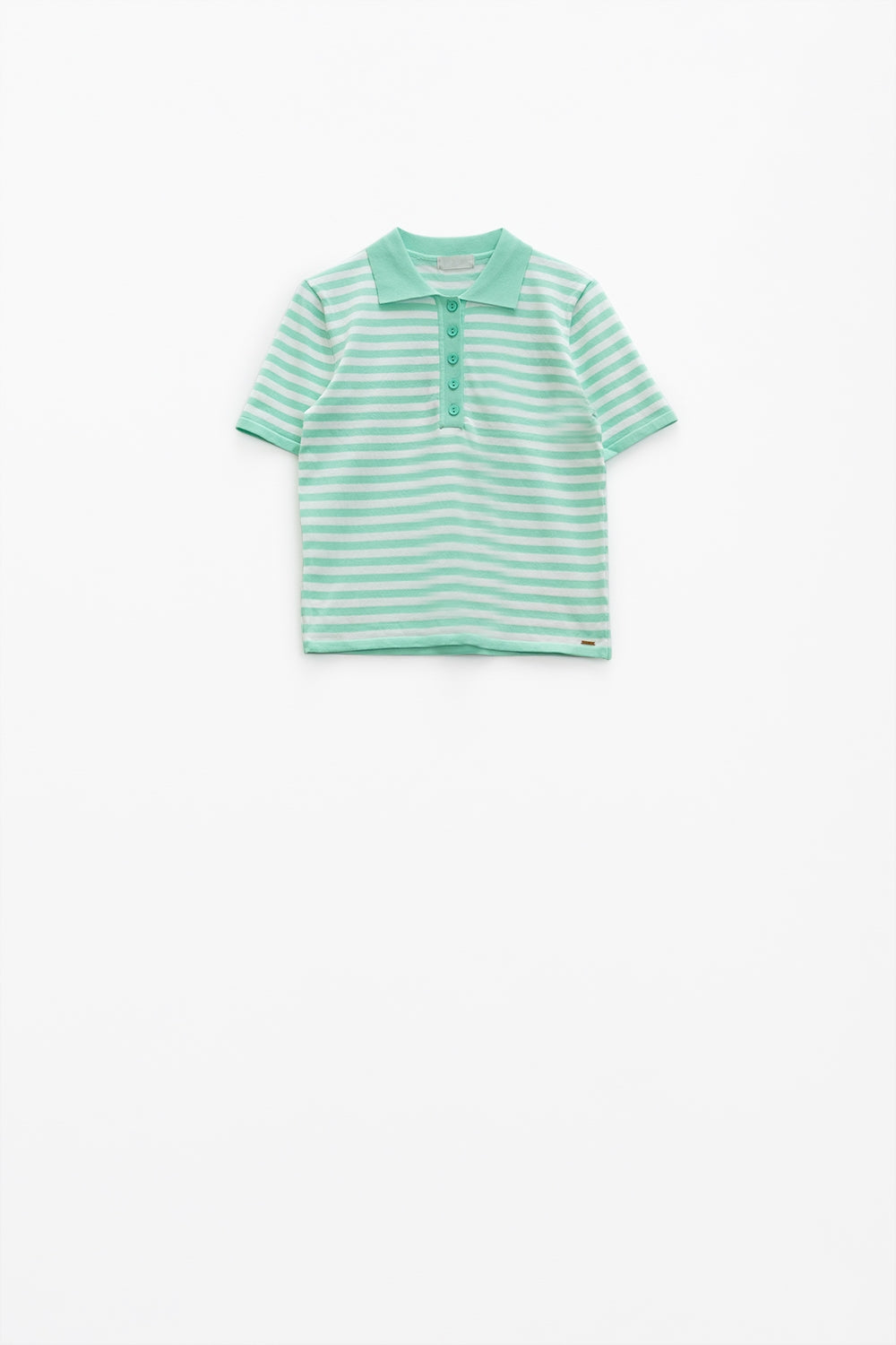 White short sleeves polo shirt with light blue stripes and frontal buttons details - Polos