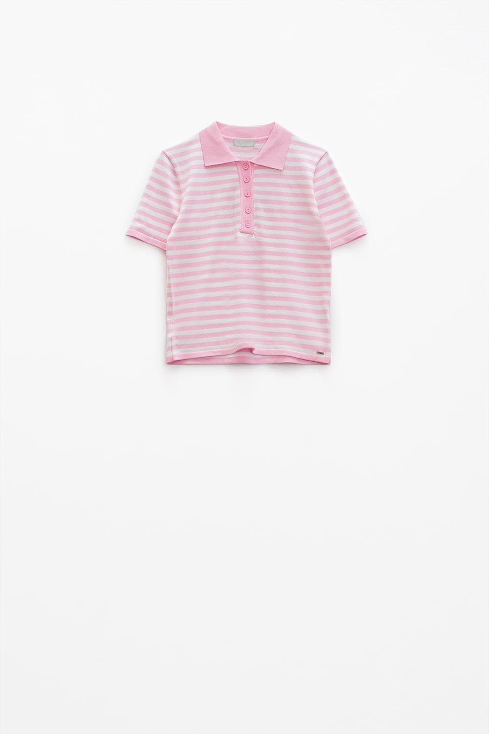 White short sleeves polo shirt with light pink stripes and frontal buttons details - Polos