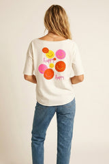 White Smiley Face Casual Short Sleeve sweatshirt