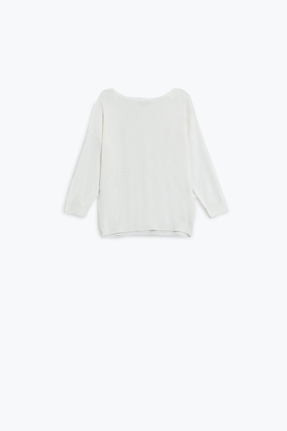 White Sweater In Argyle Print With Boat Neck - Jumpers