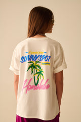 T-shirt branca feita em Itália com estampa de Honolulu