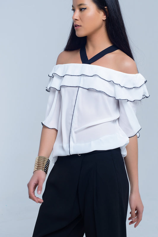 White top with black contrast trim - Tops