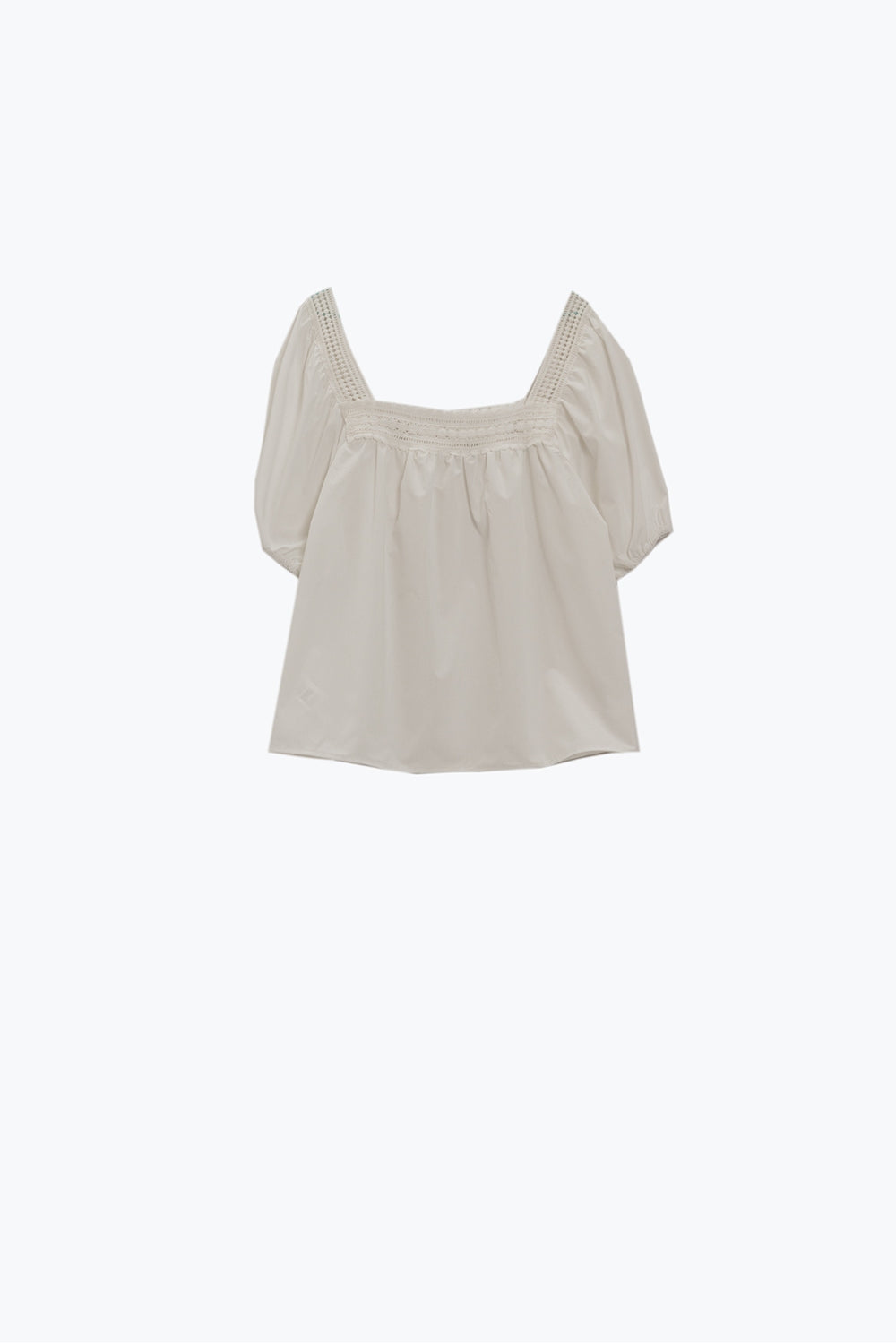 White Top With Square Neckline And Short Sleeves - Tops