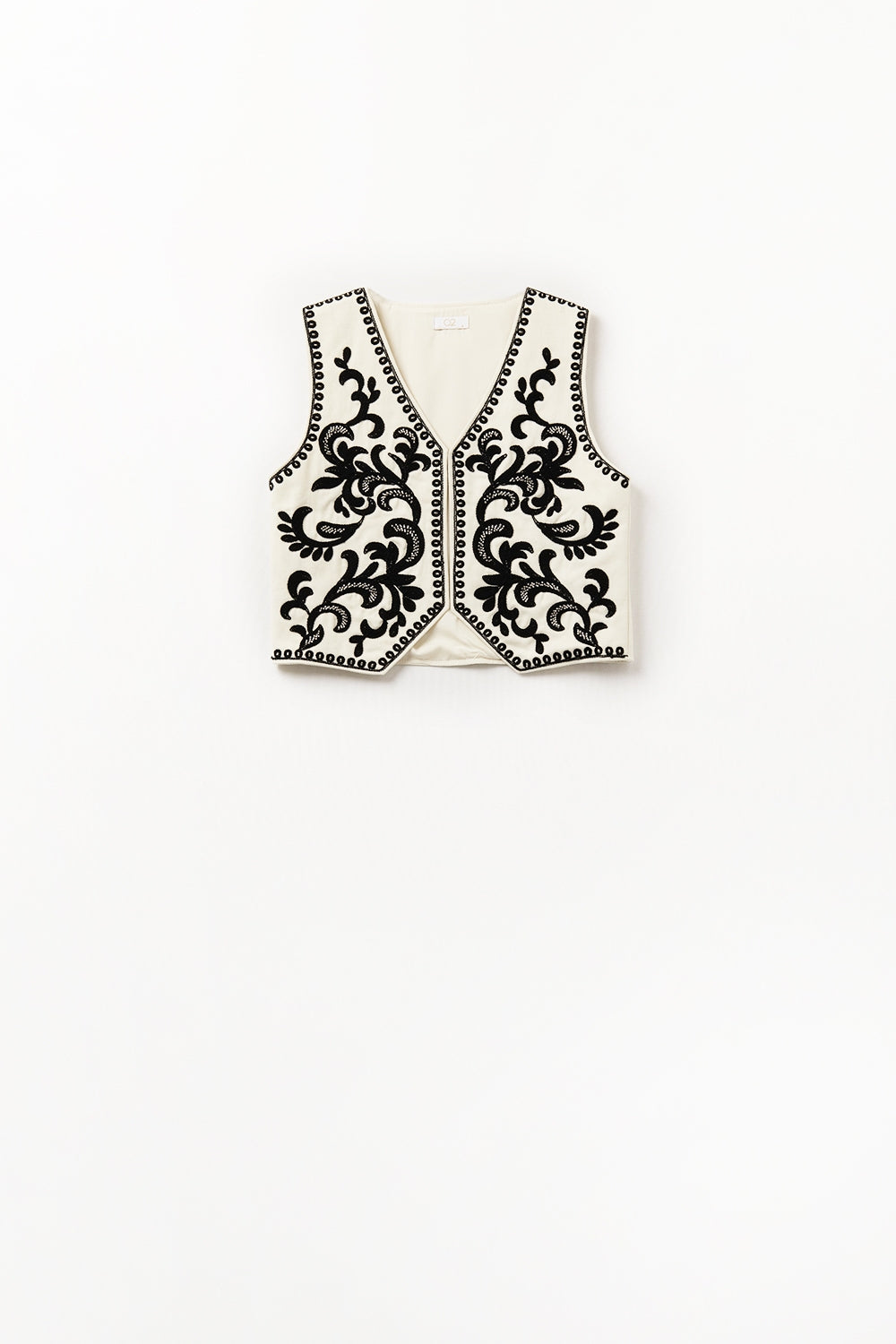 White Vest with Black Baroque embroidered - Vests
