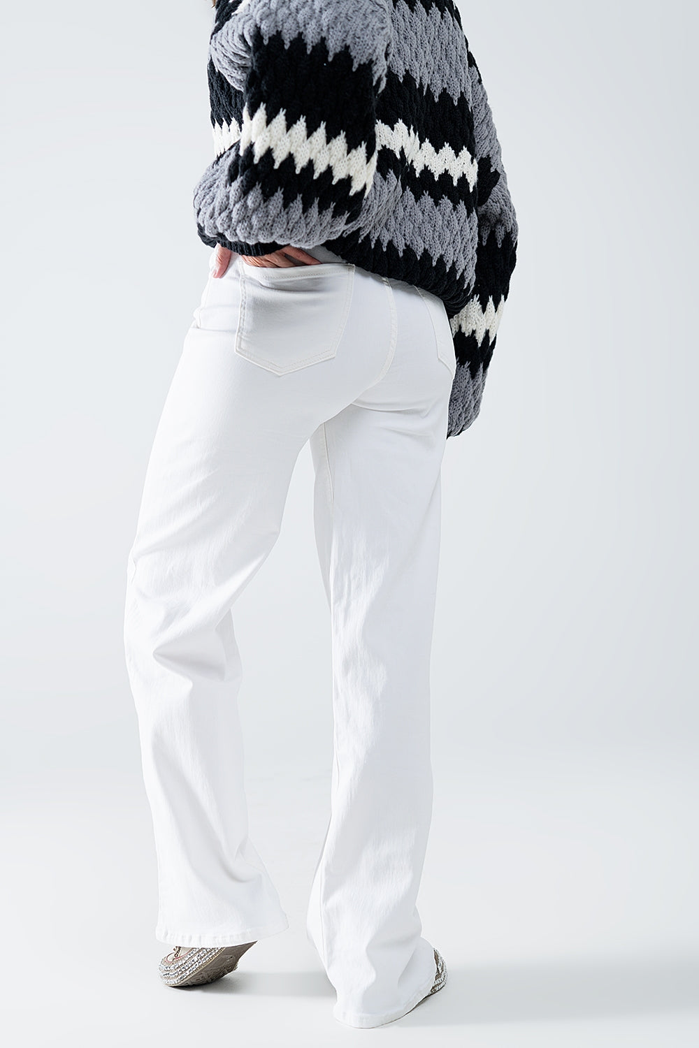 white wide leg high rise Pants - Trousers