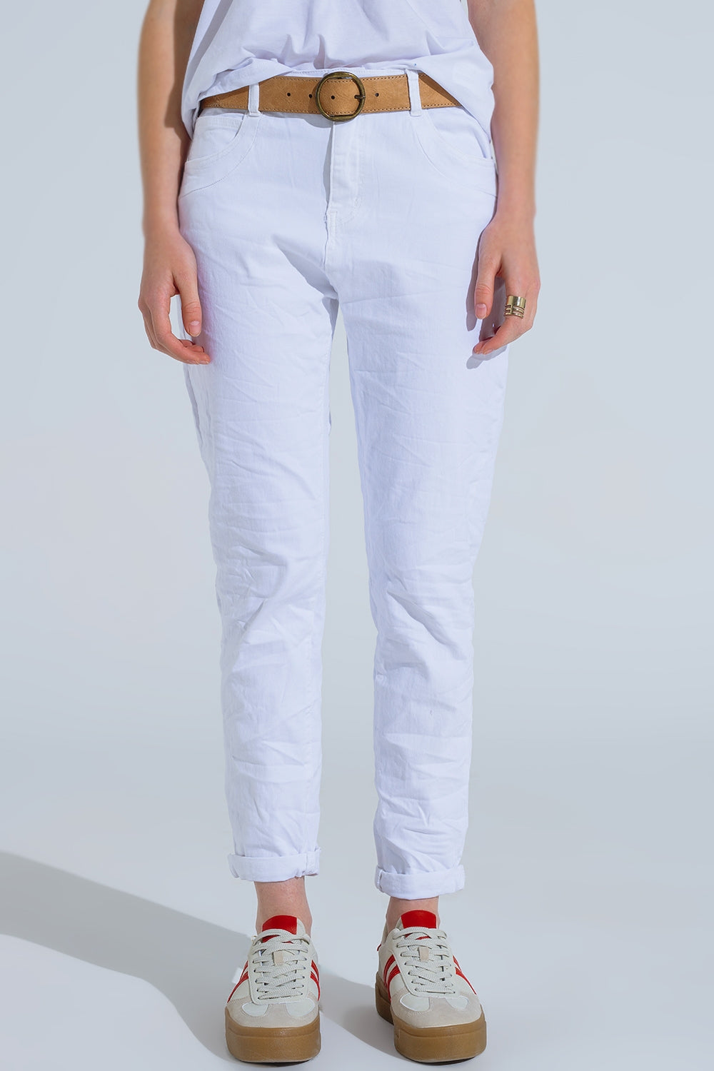 White Wrinkled Skinny Jeans - Jeans