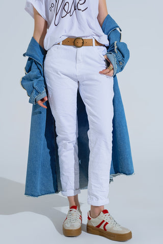 White Wrinkled Skinny Jeans
