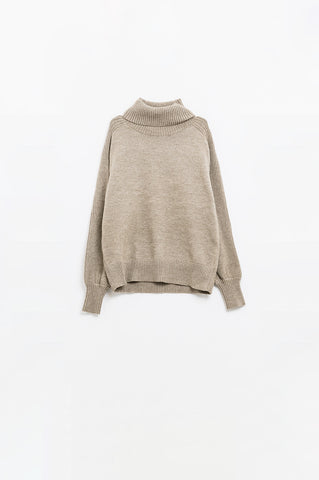pull beige large à manches côtelées