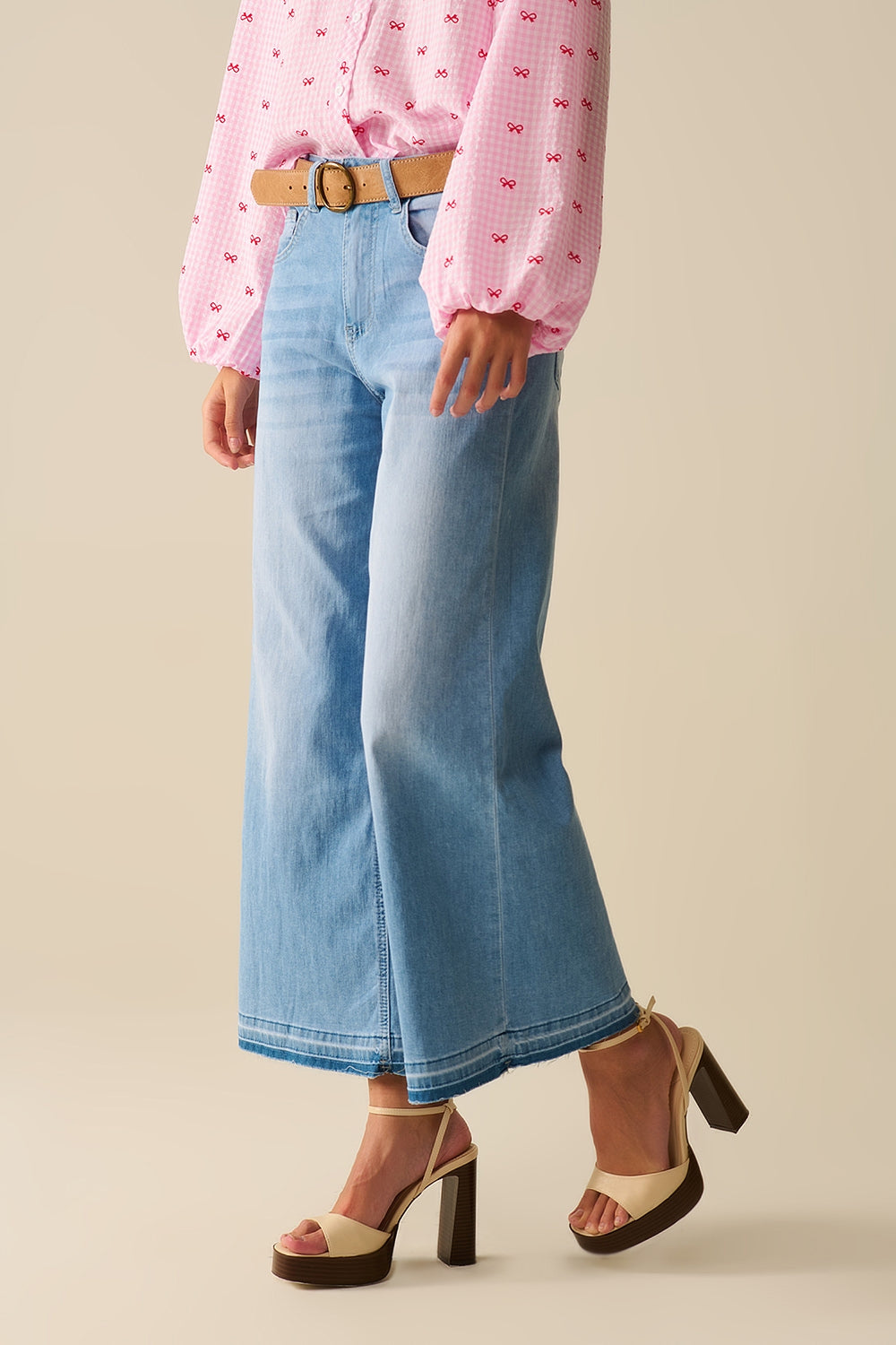 Wide-leg ankle jeans with light wash - Jeans