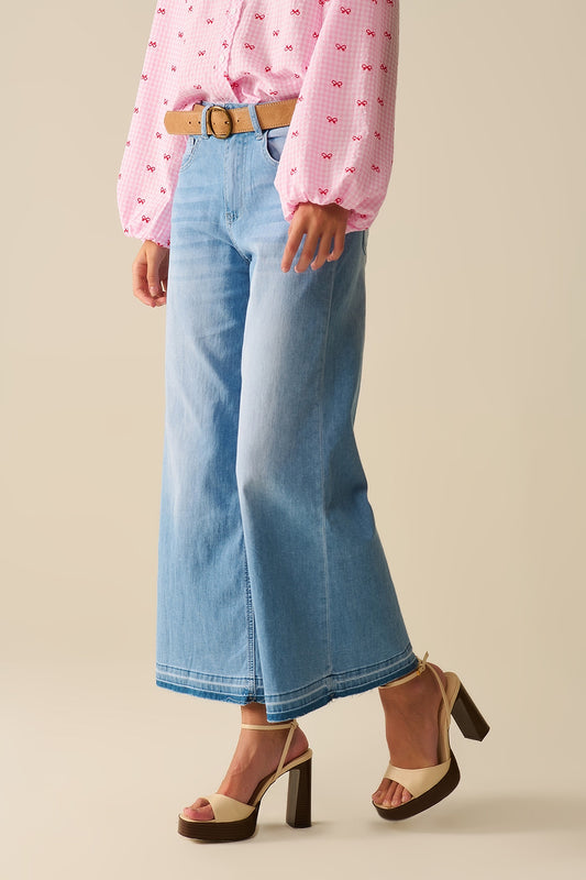 Wide-leg ankle jeans with light wash - Jeans