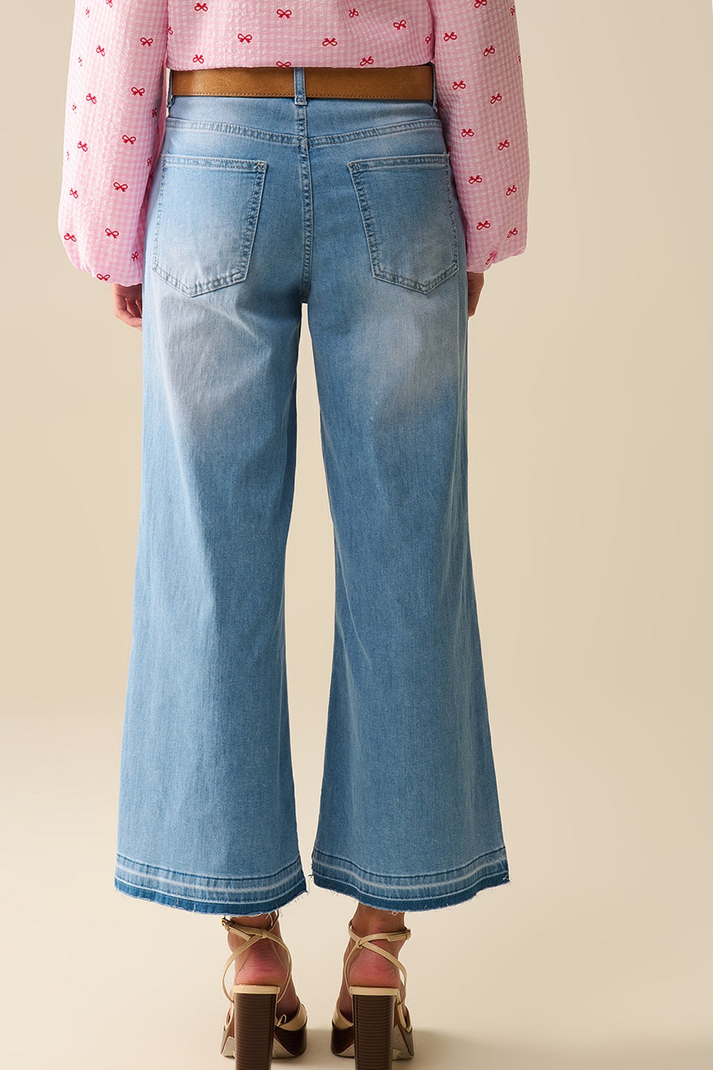 Wide-leg ankle jeans with light wash - Jeans