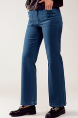 Wide-Leg High-Rise Jeans in Dark Navy with front pockets