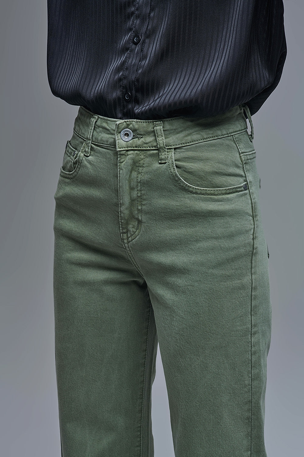 Wide leg jeans in khaki green - Jeans