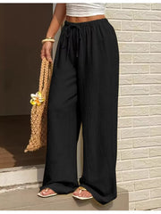 Pantalon ample à jambe large avec cordon de serrage grande taille