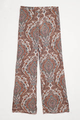 Pantalon large à imprimé cachemire beige