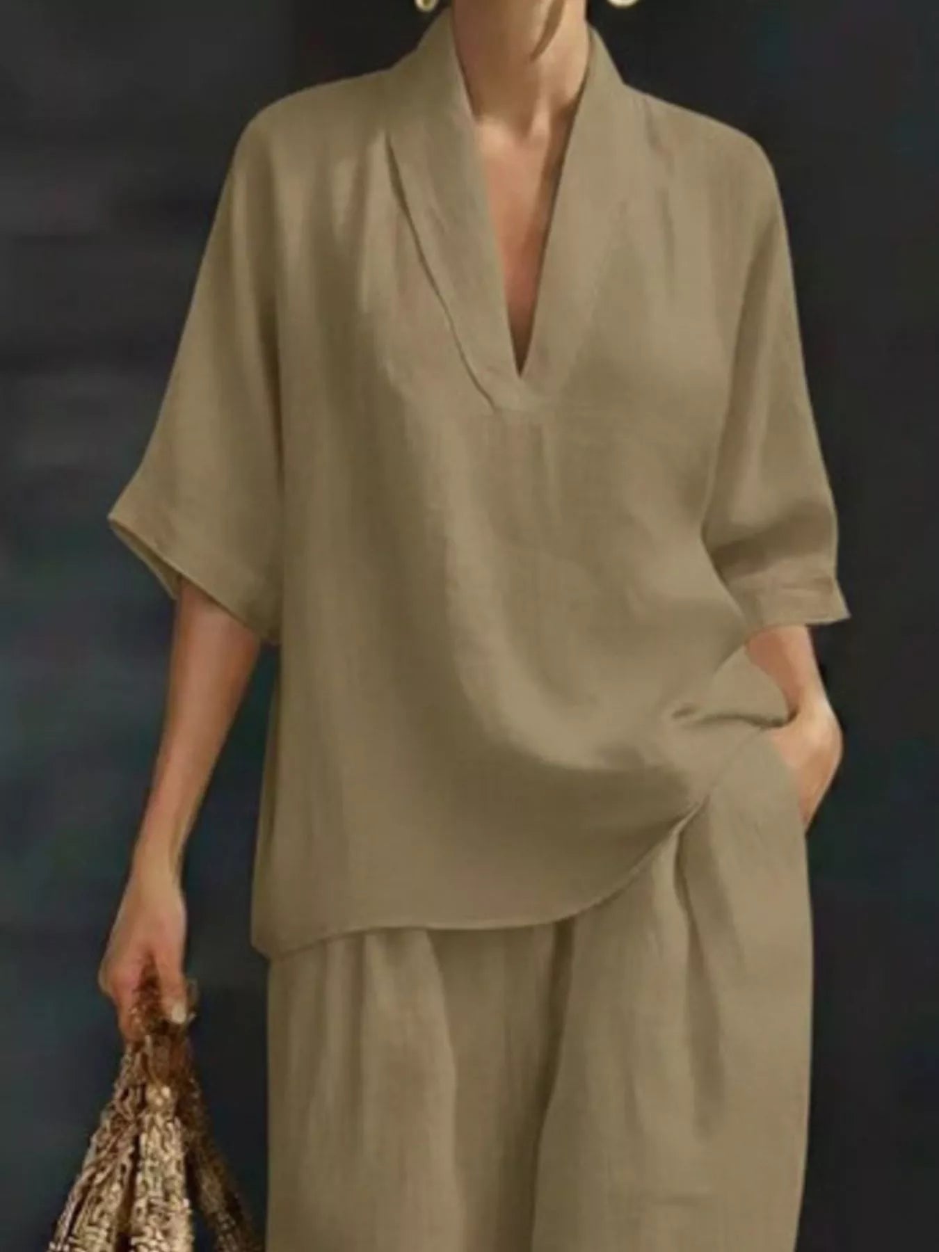 Full Size Half Sleeve Top and Wide Leg Pants Set Plus Size - Outfit Sets
