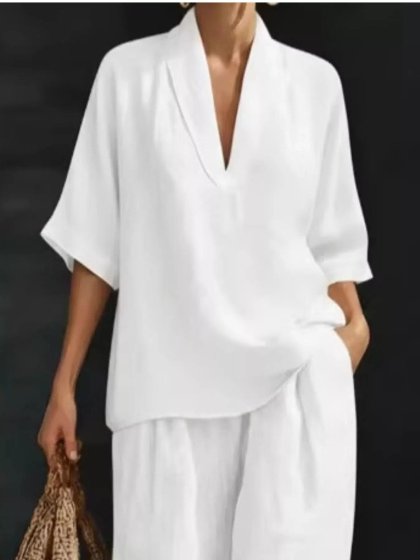 Full Size Half Sleeve Top and Wide Leg Pants Set Plus Size - Outfit Sets