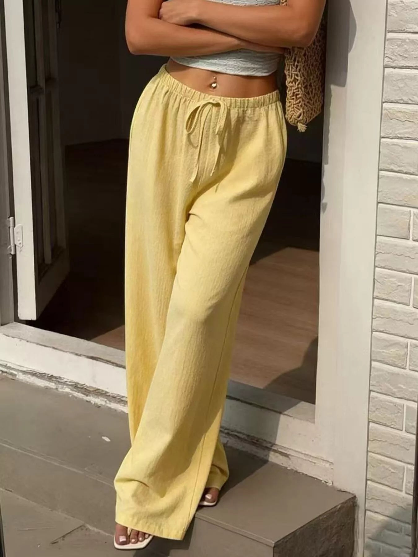 Plus Size Wide Leg Drawstring Pants - Pants