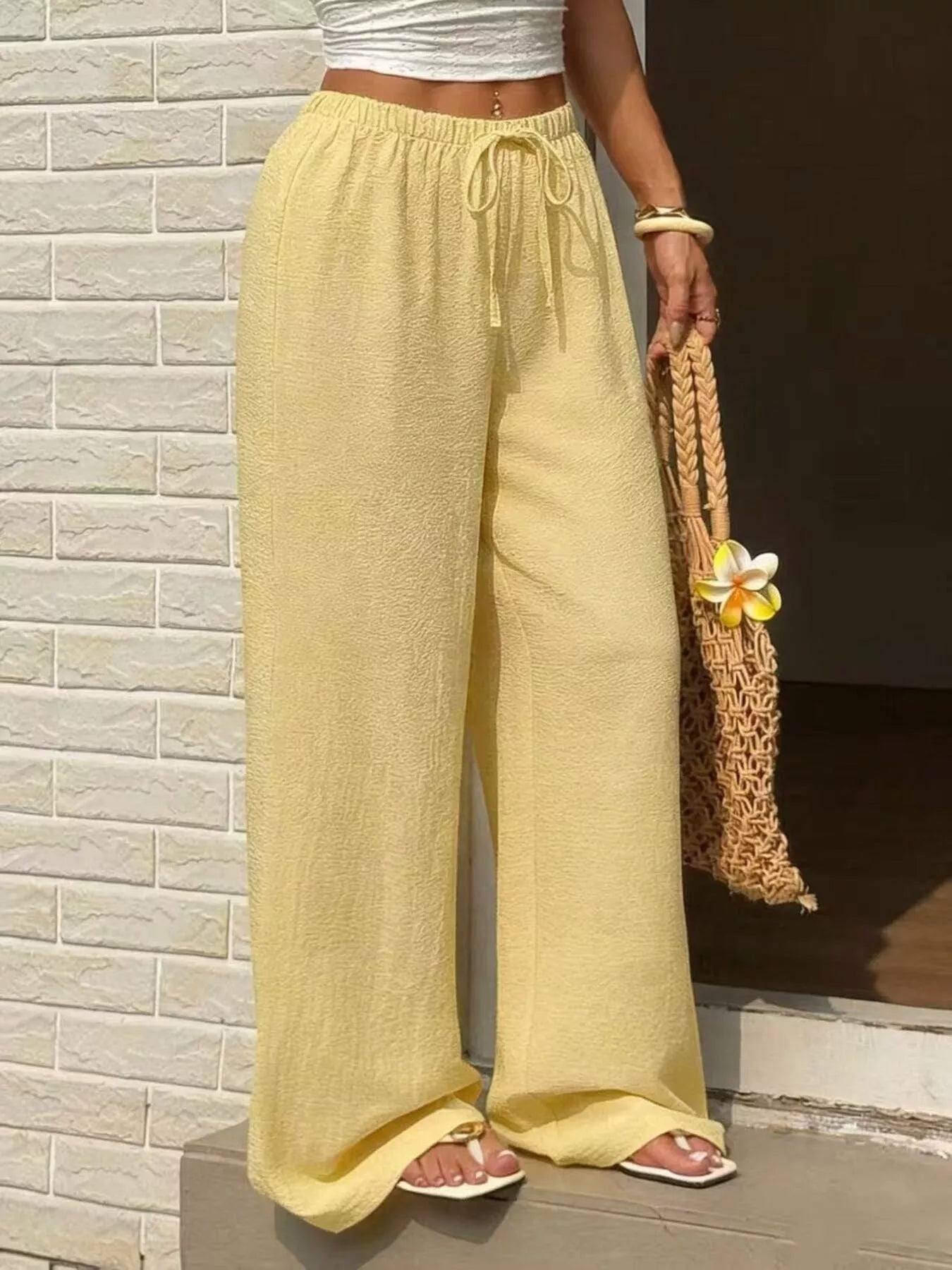 Plus Size Wide Leg Drawstring Pants - Pants