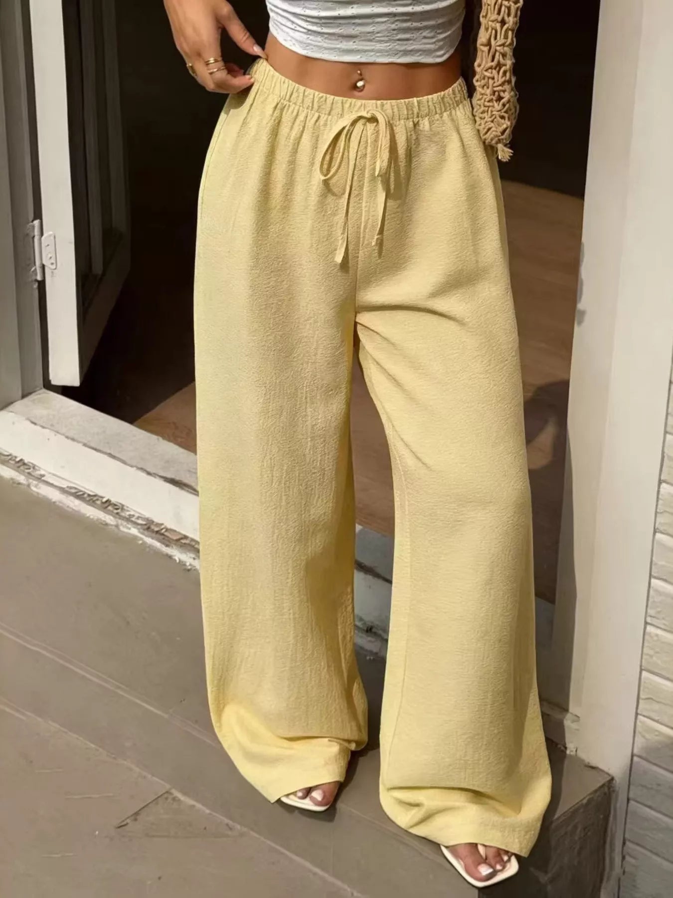 Plus Size Wide Leg Drawstring Pants - Pants