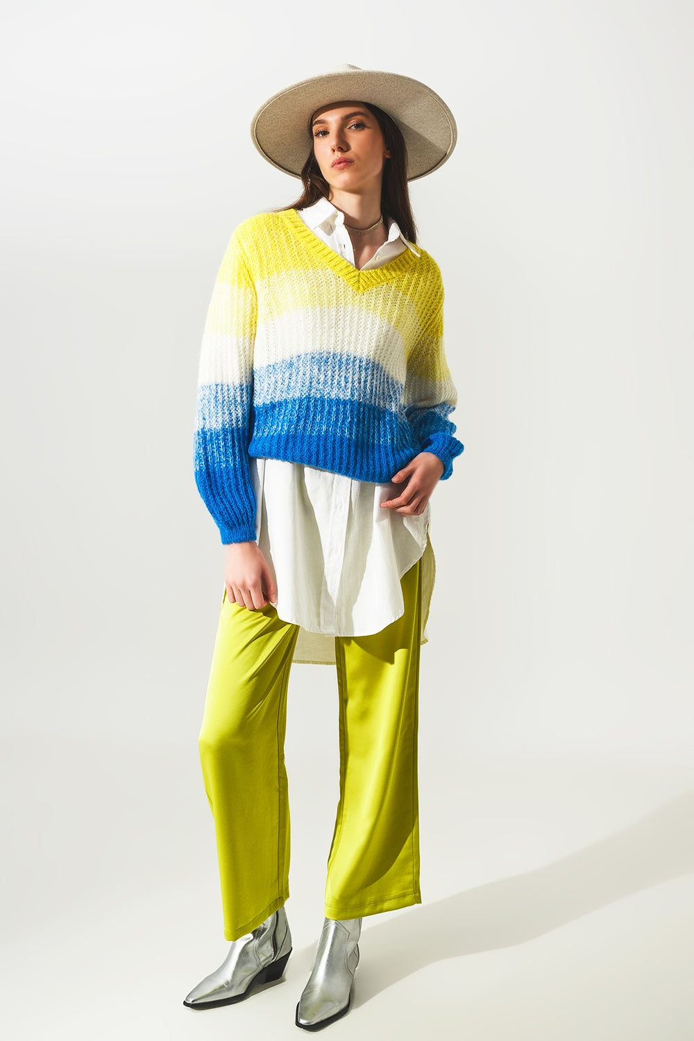 Wide leg satin pants in lime green - Trousers