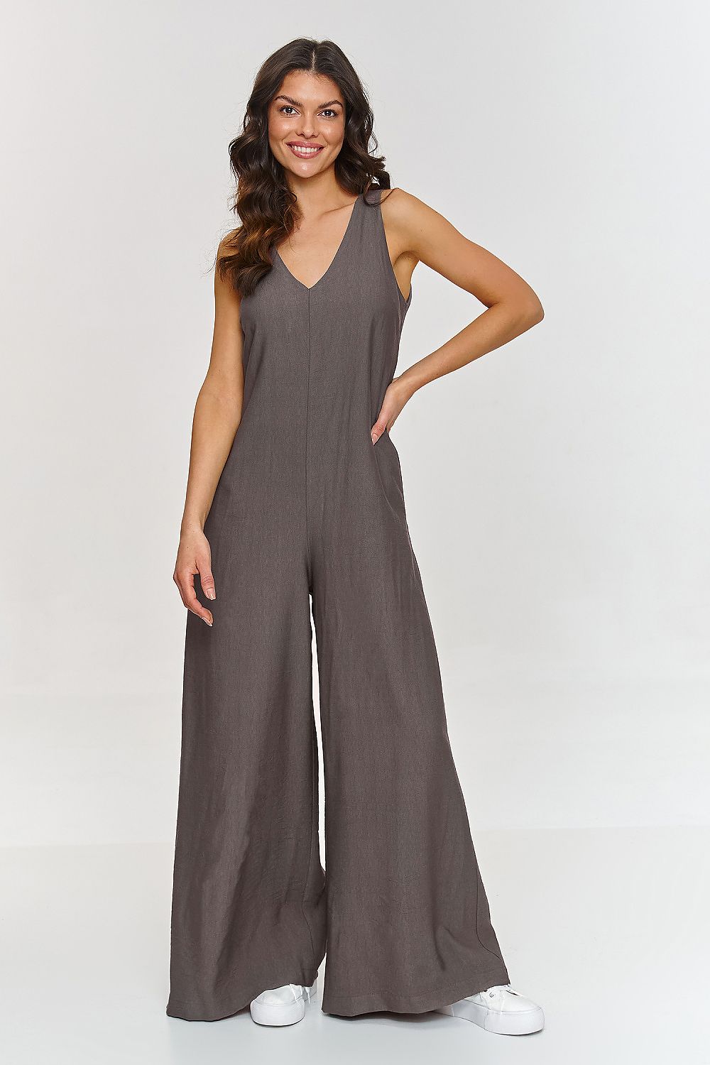 Wide Leg Sleeveless Jumpsuit in Brown