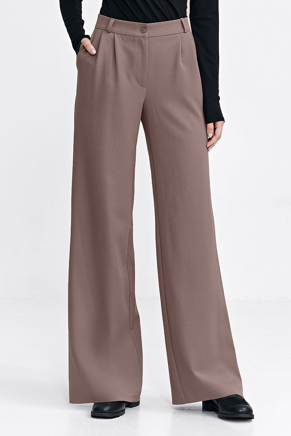 Nife Wide Leg Tailored Trousers for Effortless Chic brown - Trousers