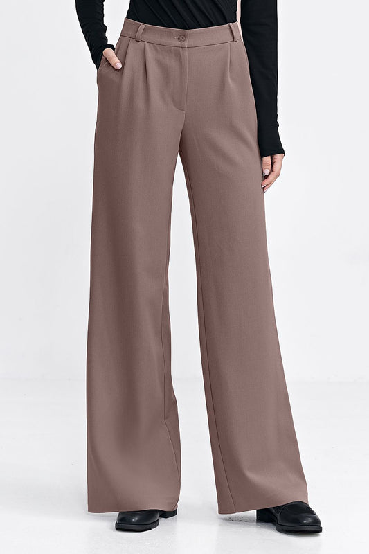 Nife Wide Leg Tailored Trousers for Effortless Chic brown - Trousers