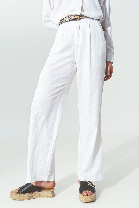 Wide-legged pants in light cotton fabric in white - Trousers