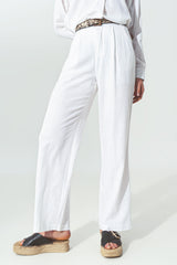 Pantalon à jambes larges en tissu de coton léger en blanc
