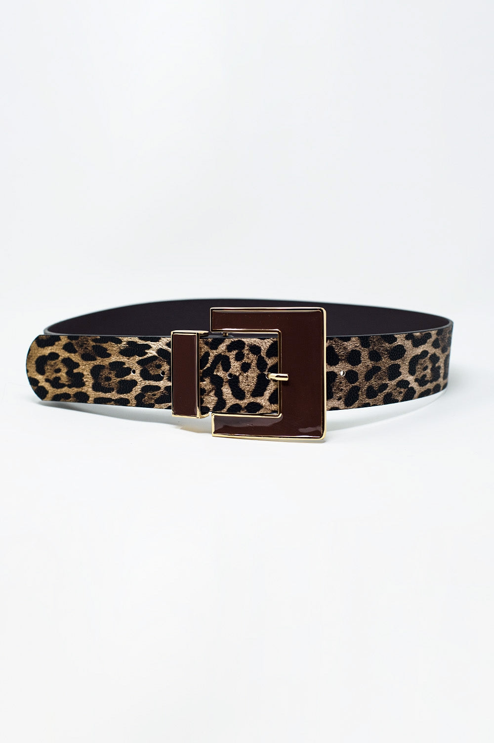 Wide leopard belt in dark brown with black square buckle - Belts