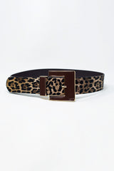 Wide leopard belt in dark brown with black square buckle
