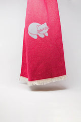 Écharpe large et douce en tricot rose avec imprimé chat