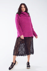 Pull large à col bardot en magenta