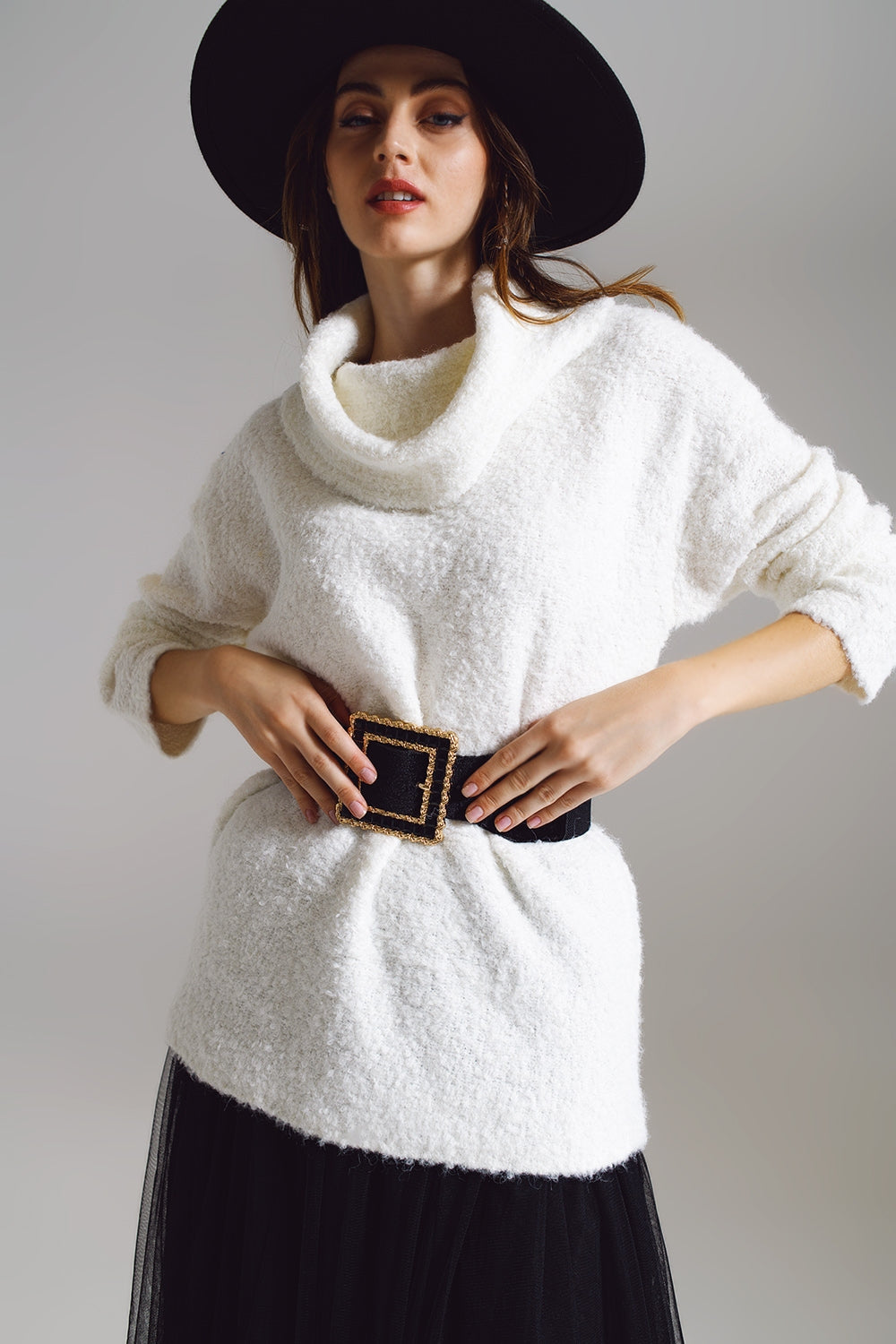 Wide sweater with bardot neck in white - Jumpers