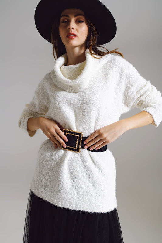 Wide sweater with bardot neck in white - Jumpers