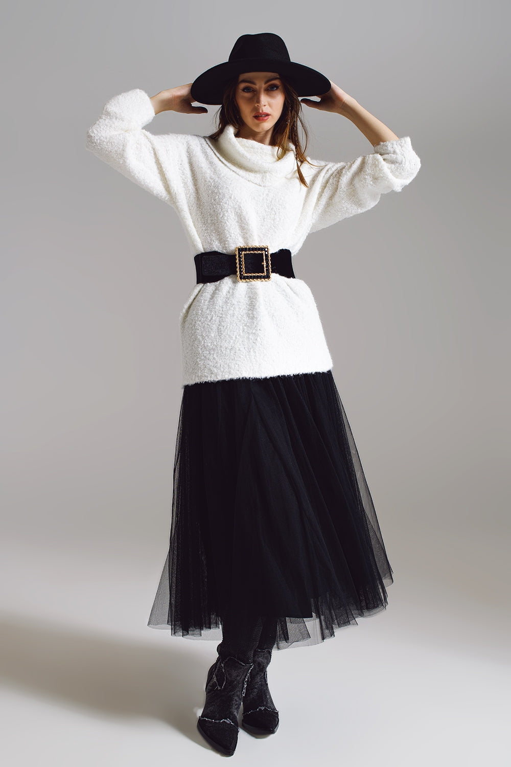 Wide sweater with bardot neck in white - Jumpers