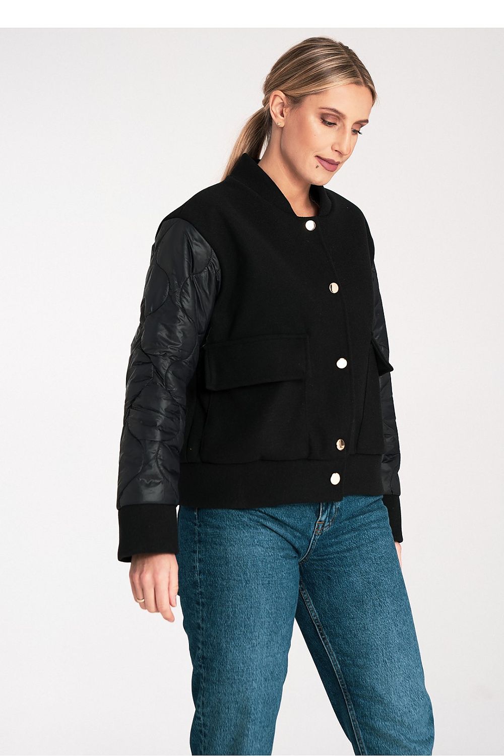 Figl Women's Black Bomber Jacket for Trendy Outfits - Jacket