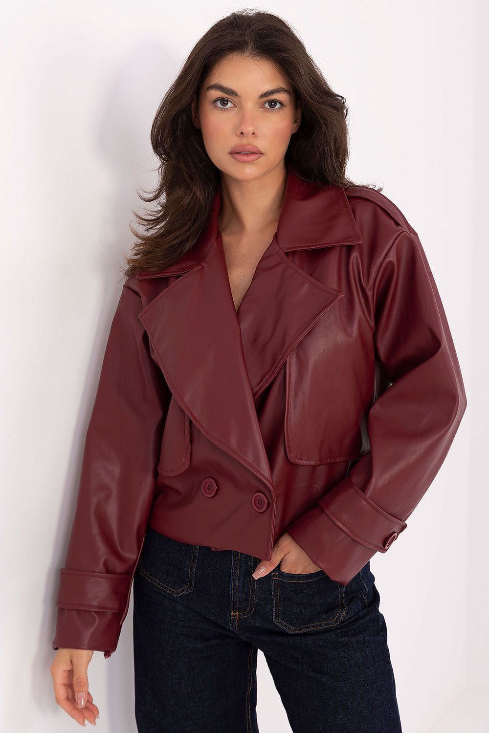 Manteau femme - Veste chic en similicuir rouge