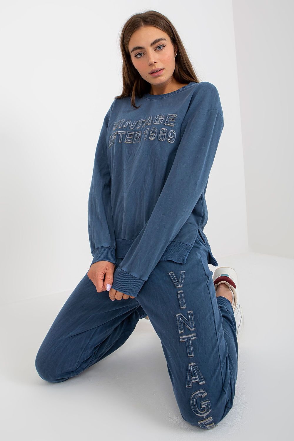 Fancy Women's Cosy Sweatshirt Set with Decorative Inscription blue one-size-fits-all - Sets