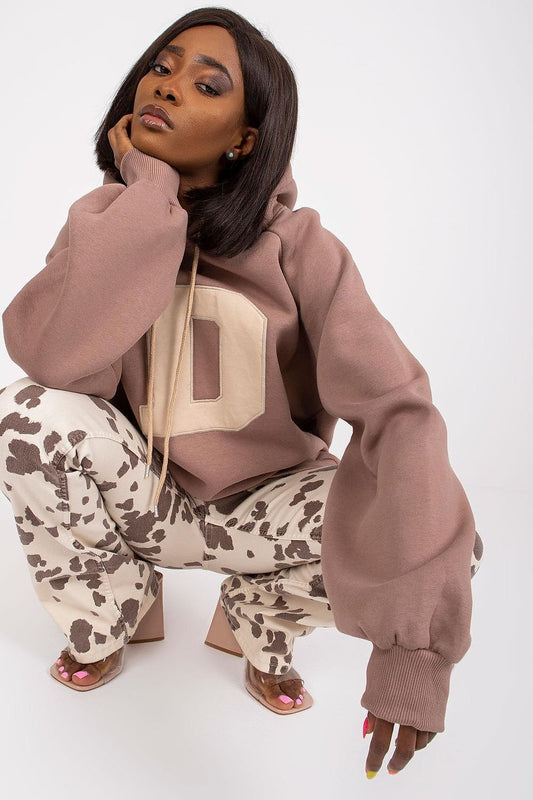 Women's Cozy Hooded Sweatshirt in Trendy Design brown one-size-fits-all - Sweatshirts